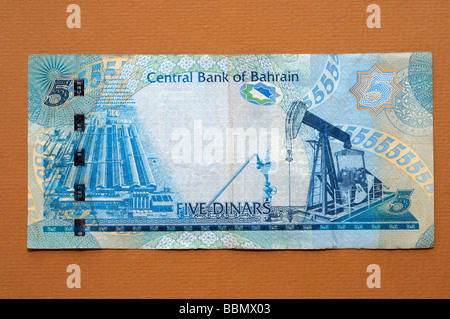 Bahrain 5 fünf Dinar Banknote Stockfoto