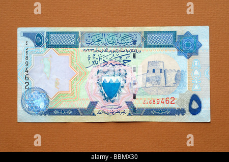 Bahrain 5 fünf Dinar Banknote Stockfoto