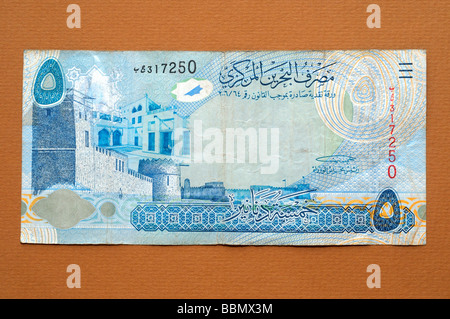 Bahrain 5 fünf Dinar Banknote Stockfoto