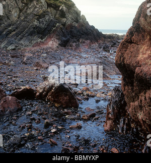 Öl für einen Zulauf an Freshwater West Pembrokeshire nach Sea Empress Katastrophe. Stockfoto