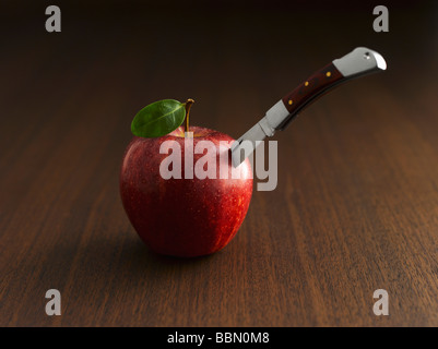 Aufgespießt Apfel Stockfoto