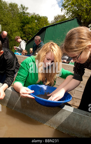 junge Menschen, die Verschiebung für walisische Gold an Dolaucothi Goldmine National Trust Carmarthenshire West Wales UK Stockfoto