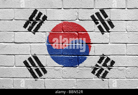 Flagge von Südkorea auf Ziegelmauer Stockfoto