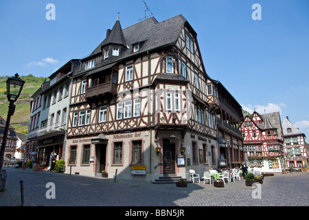 Blick von der Altkoelnischer Hof in der alten Stadt Bacharch, Unesco Welt Kulturerbe Oberes Mittelrheintal, Bacharach, Rhinela Stockfoto