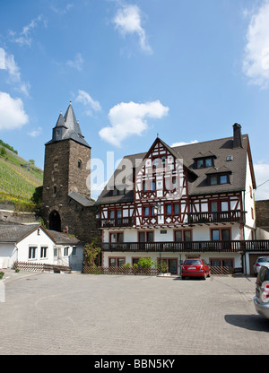 Blick auf den Hutturm, Hut-Tower, in der alten Stadt Bacharch, Unesco Welt Kulturerbe Oberes Mittelrheintal, Bacharach, Rhinel Stockfoto