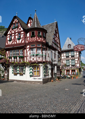 Ansicht des alten Hauses in der alten Stadt Bacharch, Palati Unesco Welt Kulturerbe Oberes Mittelrheintal, Bacharach, Rheinland Stockfoto