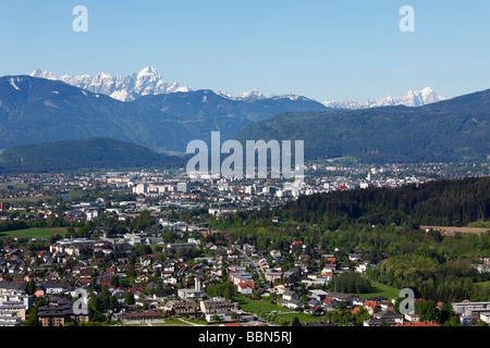 Blick von der Burgruine Landskron und Karawanken Villach, Kärnten, Austria, Europe Stockfoto