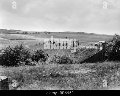 Geografie/Reisen, Deutschland, Innerdeutsche Grenze, geschlossener Grenzübergang bei Eichenbeg, Hessen, 1952, Stockfoto