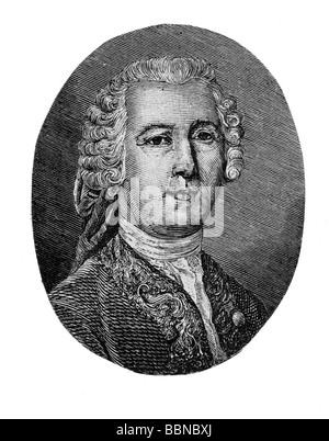 Quantz, Johann Joachim, 30.1.1697 - 12.7.1773, deutscher Musiker (Komponist), Porträt, Gegenwartsbild durch Anonymous, Holzgravur, Stockfoto