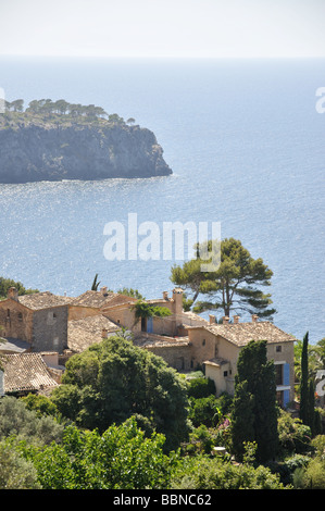 Mit Stadtblick, Lluc-Alcari, Gemeinde Deia, Mallorca, Balearen, Spanien Stockfoto