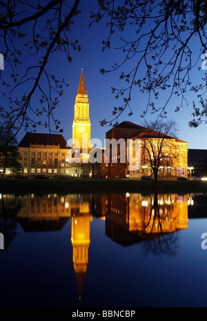 Blick auf den See Kleiner Kiel, auf das Rathaus und Opernhaus, Kiel, Schleswig-Holstein, Deutschland, Europa Stockfoto