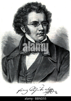 Schubert, Franz, 31.1.1797 - 19.11.1828, österreichischer Komponist, Porträt, Holzgravur, 19. Jahrhundert, Stockfoto