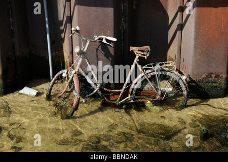 Niederlande Amsterdam verloren Fahrrad im Wasser am Bahnhof Stockfoto