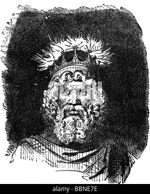 Thor, germanische donnergott, Sohn von Odin und Jord (Erde), Porträt, Holzgravur, 19. Jahrhundert, Stockfoto