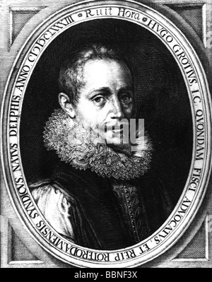 Grotius, Hugo, 10.4.1583 - 28.8.1645, niederländische Politiker und Gelehrter, Porträt, zeitgenössischer Kupferstich, Artist's Urheberrecht nicht gelöscht werden Stockfoto