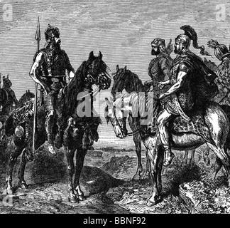 218 - 201 v. Chr. verhandelt der karthagische General Hannibal mit den Gauligen über Kämpfe gegen Rom, 216 v. Chr., Holzgravur, 19. Jahrhundert, punische Kriege, alte Zeiten, Römisches Reich, Verhandlungen, Gaulige, Kelten, Kelten, Karthager, Karthago, Kampagne, Kampagnen, Italien, 3. Jahrhundert v. Chr., Menschen, Mann, Gruppe, Gruppen, Gruppen Männlich, 2., Krieg, Kriege, verhandeln, verhandeln, historisch, historisch, Stockfoto