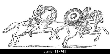 Spartacus, ca. 109 - 71 v. Chr., thrakischer Gladiator, wird am Bein verletzt, Holzgravur nach Fresko, 19. Jahrhundert, Stockfoto