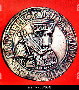 Joachim I. Nestor, 21.2.1484 - 11.7.1535, Kurfürst von Brandenburg, Porträt, Münze, Silber, Münzstätte wahrscheinlich Stendal, Stockfoto