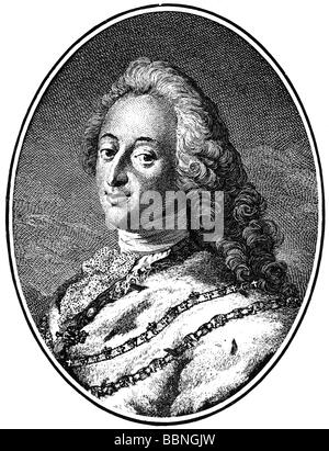 Friedrich V., 31.3.1723 - 14.1.1766, König von Dänemark 1746 - 1766, Porträt, Kupferstich von Johann Martin Preisler (1715-1794), 1748, nach dem Gemälde von C.G. Pilo, Artist's Urheberrecht nicht gelöscht werden Stockfoto