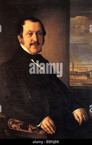 Rossini, Gioacchino Antonio, 29.2.1792 - 13.11.1868, italienischer Komponist, halbe Länge, sitzend, anonyme Malerei, 19. Jahrhundert, Stockfoto
