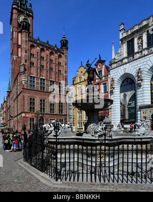 Polen-Danzig-Rathaus-Neptun-Brunnen Stockfoto