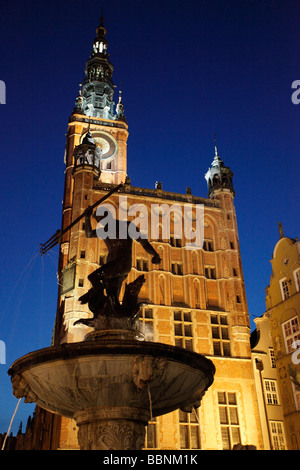 Polen-Danzig-Rathaus-Neptun-Brunnen Stockfoto