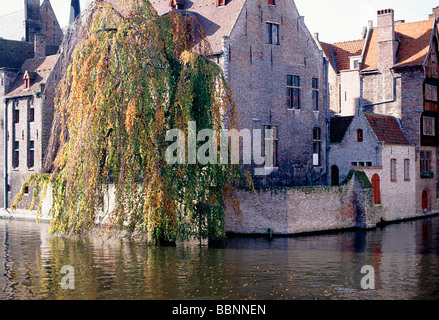 Kanäle und alten Häusern im Herbst Brügge Belgien Stockfoto