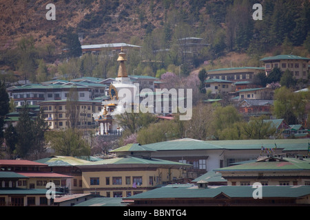 Memorial Chorten über Gründächer Stadtbild in Thimphu Kapital Stadt von Bhutan, .91057 Bhutan-Thimphu Stockfoto