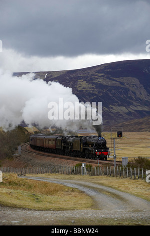 Die Great Britain Railtour, zwischen Perth und Inverness, Highland Scotland, wird von zwei LMS Black 5 Lokomotiven gedampft Stockfoto