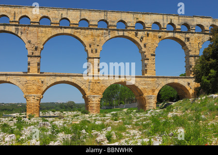 Antike römische Aquädukt Pont du Gard-Languedoc-Roussillon-Frankreich Stockfoto