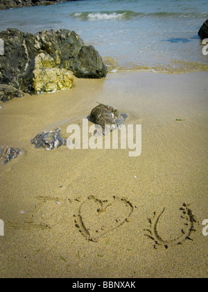 Ich liebe dich am Strand schreiben. Ich liebe U geschrieben am Strand