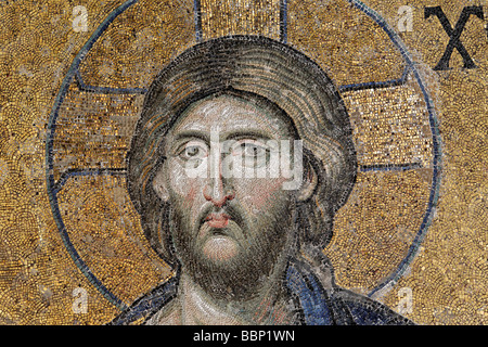 Kopf des Christus, Detail der Deesis Mosaik im Süden Galerie, Hagia Sophia, Aya Sofya, Sultanahmet, Istanbul, Türkei Stockfoto