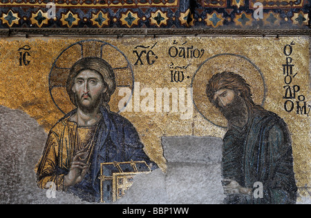 Pantocrator Jesus und Johannes der Täufer, Deesis Mosaik im Süden Galerie, Hagia Sophia, Aya Sofya, Sultanahmet, Istanbul, Tur Stockfoto