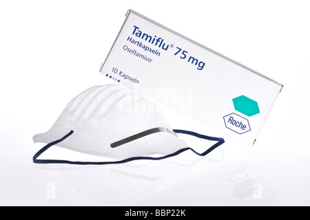 Tamiflu mit einer Maske Stockfoto