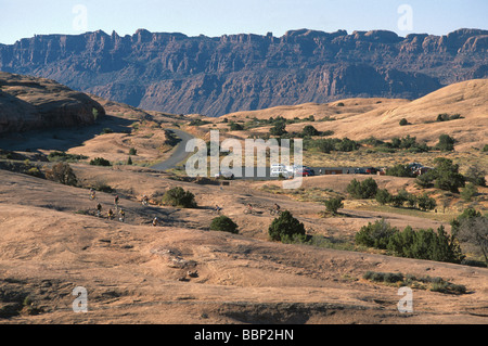 Mountainbiker auf Slickrock Trail in der Nähe von Moab Utah USA Stockfoto