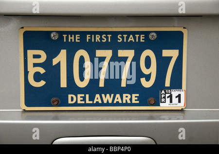 Nahaufnahme von Delaware State Nummernschild.  Auto in New York. Stockfoto