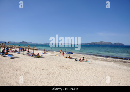 Strandblick, Can Picafort, Mallorca (Mallorca), Balearen, Spanien Stockfoto