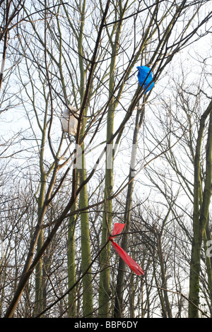 Plastiktüten, gebunden in den Bäumen im park Stockfoto