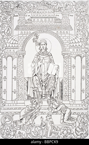 Papst St. Gregory I., Nachname Gregory der große, c. 540 - 604, entsendet Missionare, um England zum Christentum zu bekehren. Stockfoto