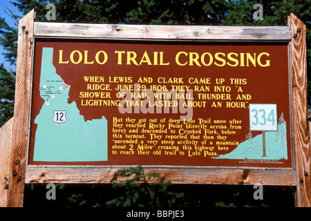 Interpretierende Zeichen am Lolo Trail überqueren Lewis und Clark National Historic Trail Idaho Stockfoto