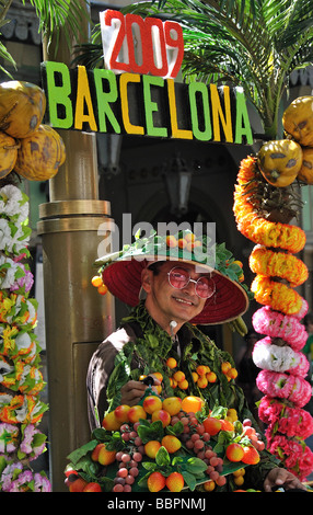 Menschliche Statuen an Las Ramblas, Barcelona, Spanien Stockfoto