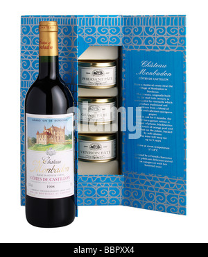 Wein und Pastete Geschenk-box Stockfoto