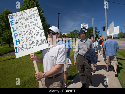 Pensionierte Autoarbeiter protestieren Verlust von Renten- und Gesundheitssystem Stockfoto