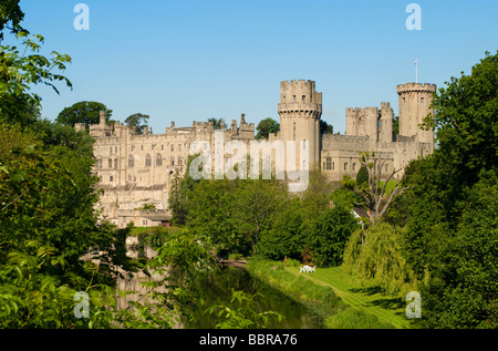 Warwick Castle & Fluss Avon, Warwick, Warwickshire, UK. Stockfoto