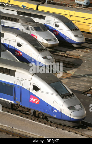 TGV, POST ZUG IN EIN RANGIERBAHNHOF, PARIS GARE DE LYON BAHNHOF, PARIS (75) Stockfoto