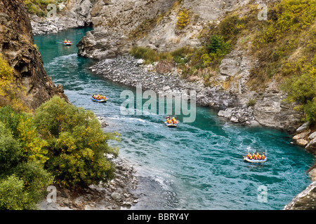 Rafting auf dem Shotover River in der Nähe von Queenstown Otago Südinsel Neuseeland Stockfoto