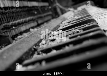 Nahaufnahme von eines alten Klaviers Tasten und Hämmer Stockfoto