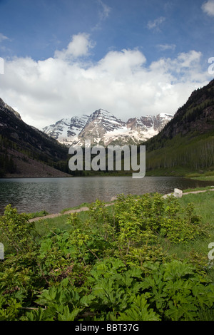 Maroon Lake North & Süden Maroon Gipfeln Maroon Bells Snowmass Wildnis Bereich White River National Forest Colorado USA Stockfoto