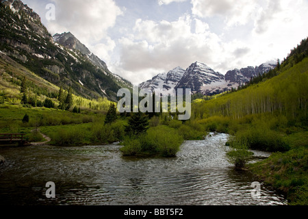 Maroon Lake North & Süden Maroon Gipfeln Maroon Bells Snowmass Wildnis Bereich White River National Forest Colorado USA Stockfoto