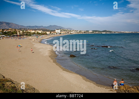 Strand El Bombo in Mijas Costa Malaga Sonnenküste Andalusien Spanien Stockfoto